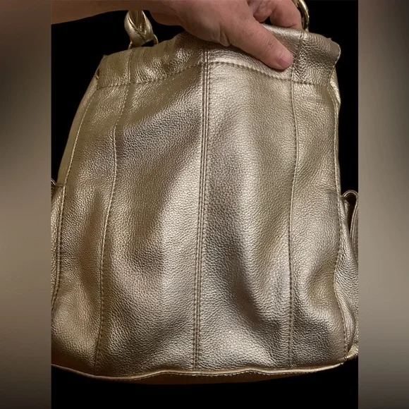 Michael Kors Metallic Gold Leather Drawstring Shoulder Bag. - Picture 11 of 16